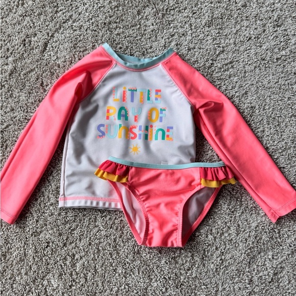 Toddler Girl Rash Guard Swimsuit Set – “Little Ray of Sunshine”  – Size 4T - Picture 2 of 10